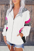 Leopard Color Block Pockets Zip-Up Hooded Jacket
